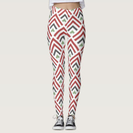Klassisk diagonal geometrisk zigzag burgundy blue leggings