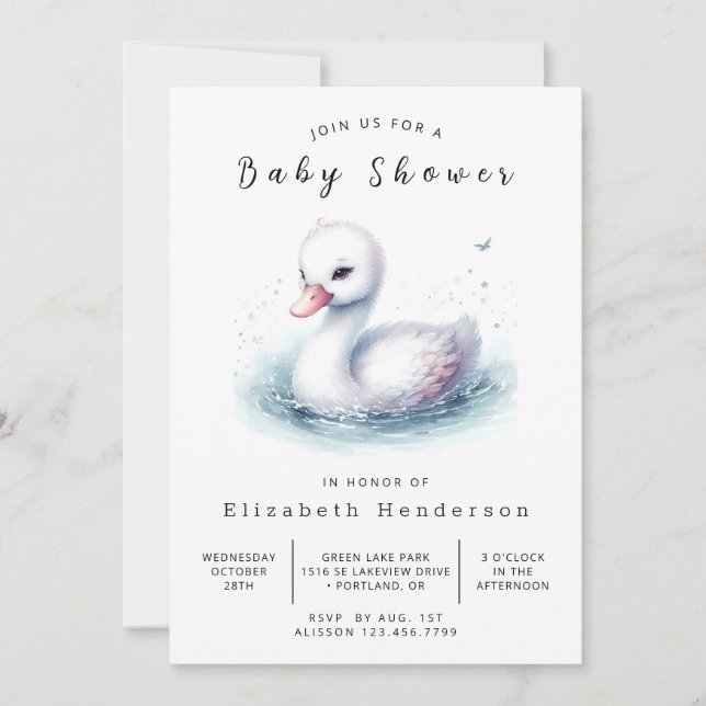 Klassisk Digital Svan Baby Shower Inbjudningar (Framsida)