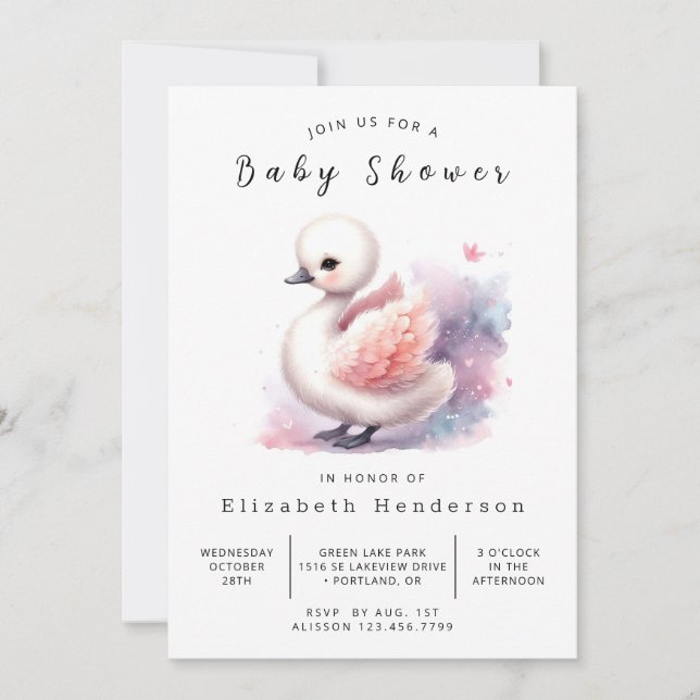 Klassisk Digital Svan Baby Shower Inbjudningar (Framsida)