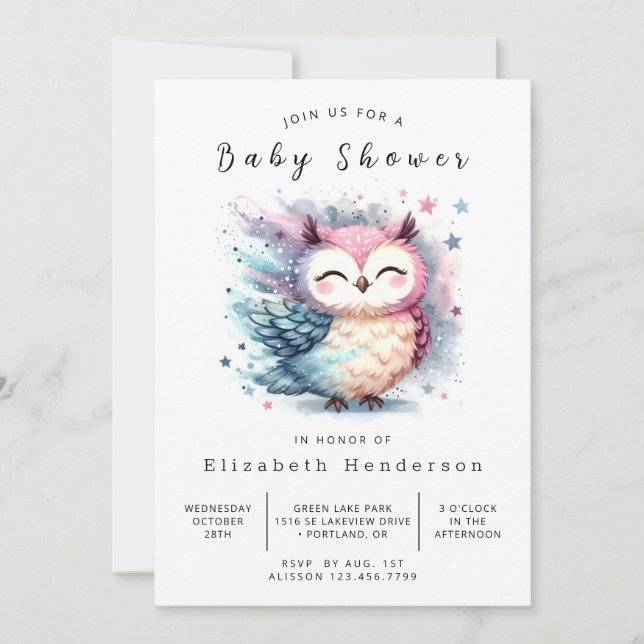Klassisk Digital Uggla Baby Shower Inbjudningar (Framsida)