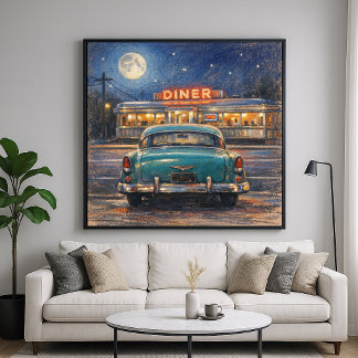 Klassisk Diner - Pastell Impressionism Målarstil Poster
