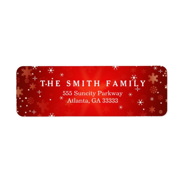 Klassisk Dots Modern Red Snowflake-jul Returadress Etikett (Framsidan)