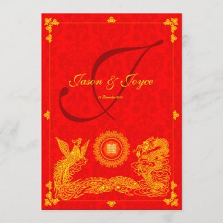 Klassisk dragon phoenix chinese bröllopsinbjudning inbjudningar