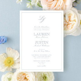 Klassisk Dusty Blue Calligraphy Monogram Bröllop Inbjudningar