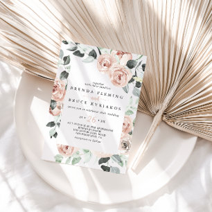 Klassisk Dusty Rosa ros Blommigt Avslappnad Bröllo Inbjudningar