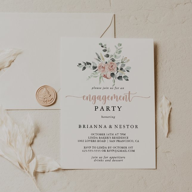 Klassisk Dusty Rosa ros Blommigt Förlovningsfest Inbjudningar (Skapare uppladdad)
