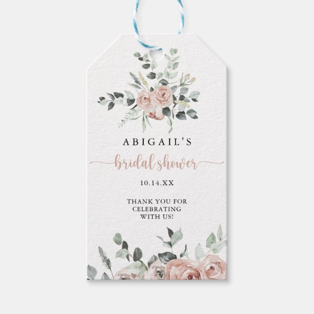 Klassisk Dusty Rosa ros Blommigt Möhippa Presentetikett (Framsidan)