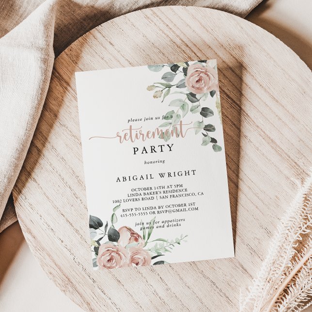 Klassisk Dusty Rosa ros Blommigt Pension Party Inbjudningar (Skapare uppladdad)