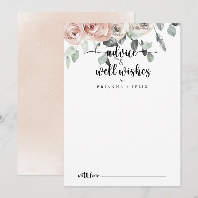 Klassisk Dusty Rosa ros Bröllop well Önskemål Rådkort (Fram/baksida)