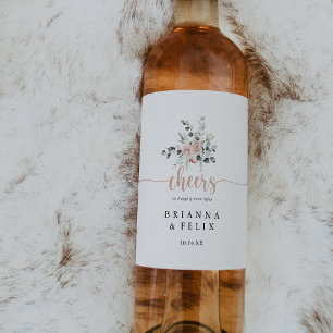 Klassisk Dusty Rosa ros Cheers Bröllop Vin-etikett Vinflaska Etikett