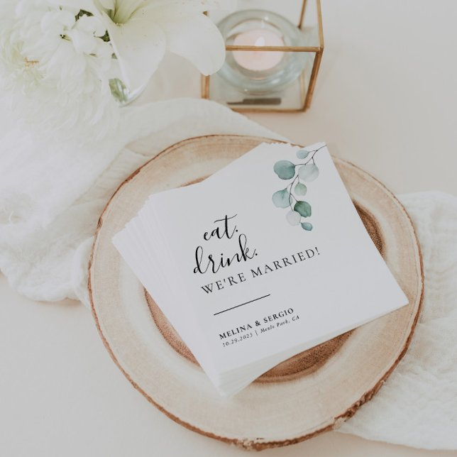 Klassisk eat Drink Vi är gift Bröllop Pappersservett (Skapare uppladdad)