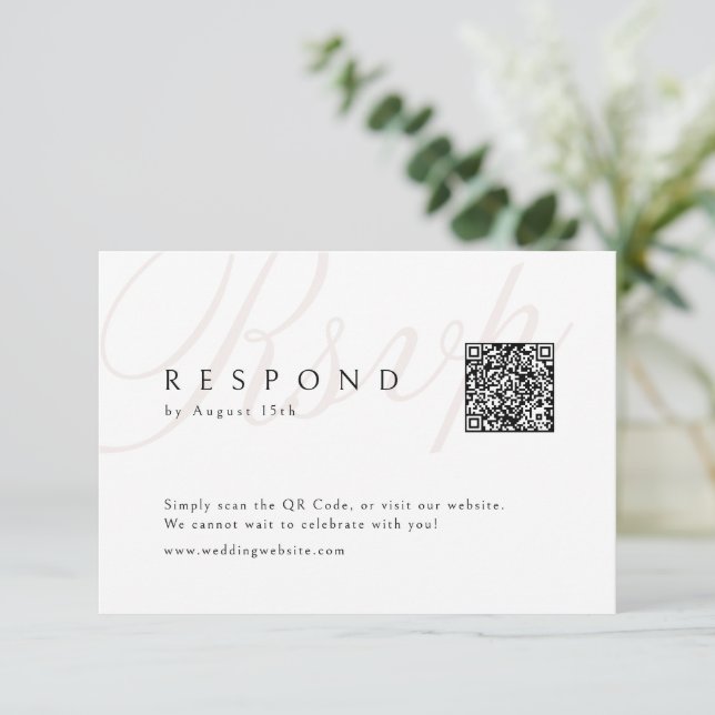 Klassisk elegance Calligraphy Bröllop QR-kod OSA Kort (Stående Fram)