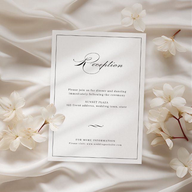 Klassisk elegance Script Black Wedding Reception Tilläggskort (Classic Elegance Script Black Wedding Reception Enclosure Card)