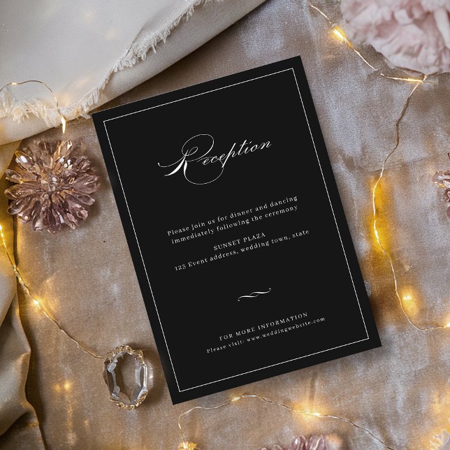 Klassisk elegance Script Black Wedding Reception Tilläggskort (Classic Elegance Script Black Wedding Reception Enclosure Card)