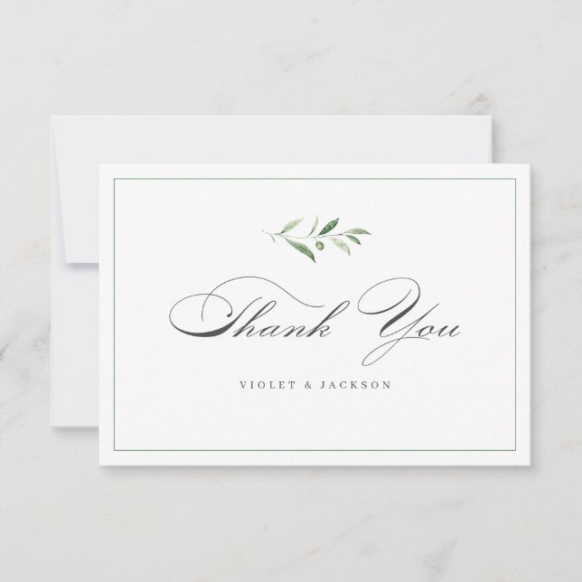 Klassisk Elegance Script Enkel Greenery Tack (Framsida)