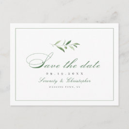 Klassisk Elegance Script Greenery sparar datumet Meddelande Vykort