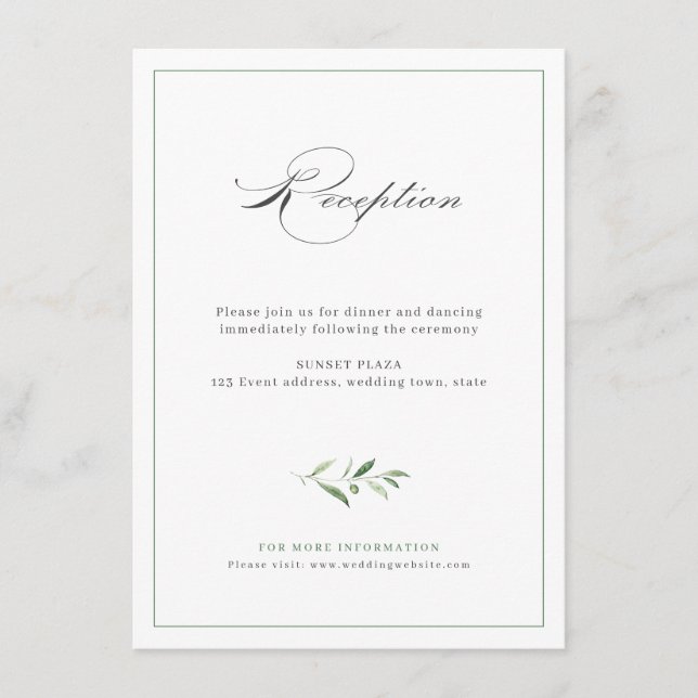 Klassisk elegance Script Greenery Wedding Receptio Tilläggskort (Framsida)