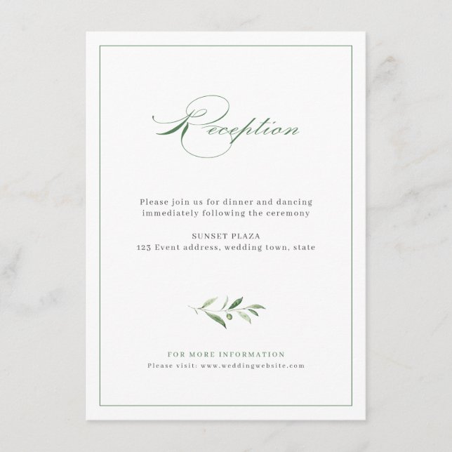 Klassisk elegance Script Greenery Wedding Receptio Tilläggskort (Framsida)