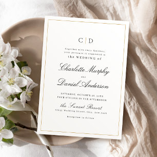 Klassisk Elegance Script Minimal Monogram Bröllop Inbjudningar