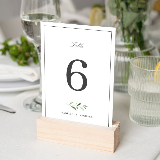 Klassisk elegance Script Simple Greenery Bröllop Bordsnummer (Classic Elegance Script Simple Greenery Wedding Table Number)