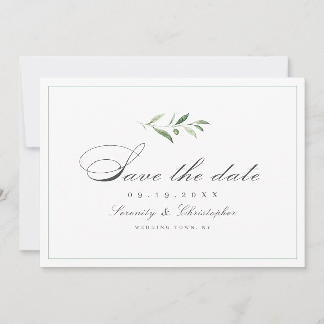 Klassisk Elegance Script Simple Greenery Spara D Datumet (Framsida)