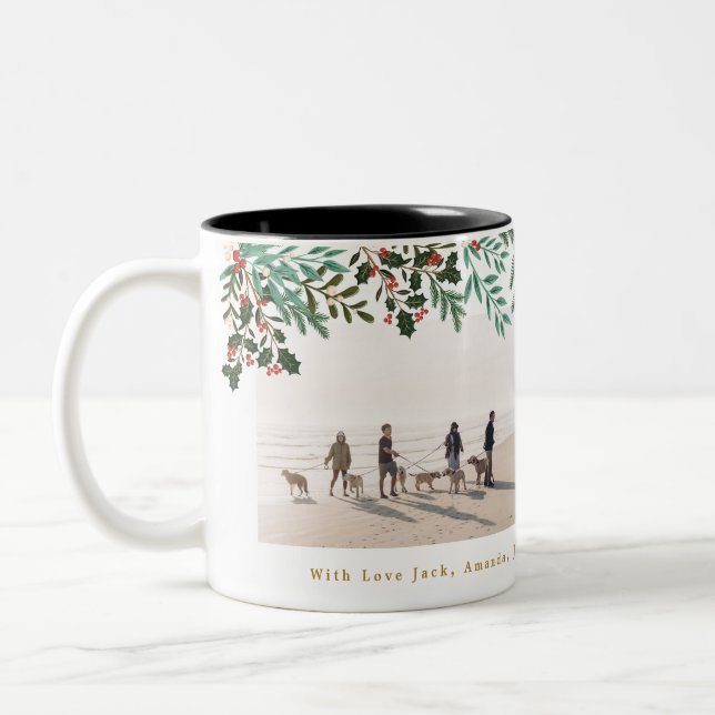 Klassisk Elegans Jul Holiday Två Foto Två-Tonad Mugg (Vänster)