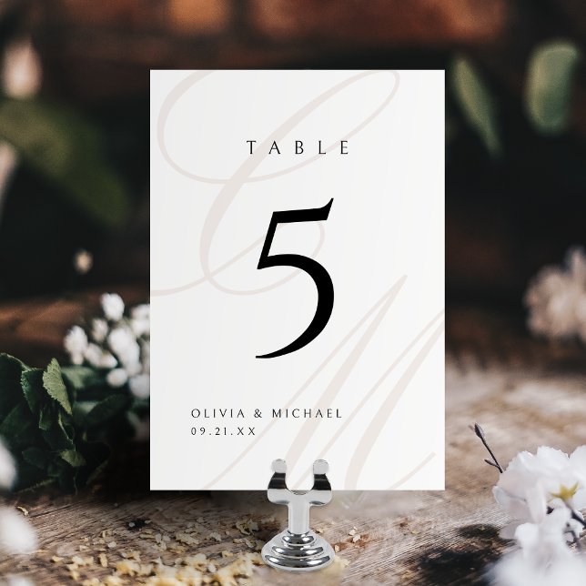 Klassisk Elegans Kalligrafi Monogram Bröllop Bordsnummer (Classic Elegance Calligraphy Monogram Wedding Table Number)
