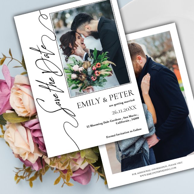 Klassisk Elegant 2 Foto Bröllop spara datum Spara Datumet (Classic Elegant 2 Photo Wedding Save the Date Invitation )