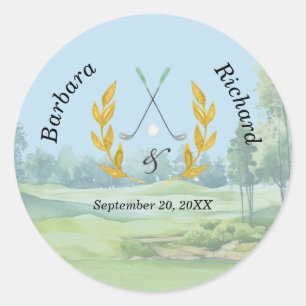 Klassisk Elegant Anpassad Golf Tema Bröllop Runt Klistermärke