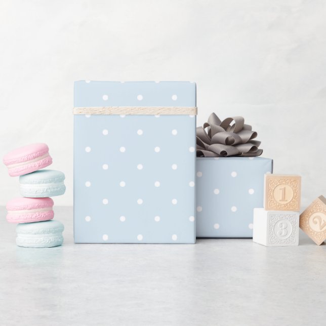 Klassisk Elegant Baby blue vita Polka dots Mönster Presentpapper (Baby Shower)