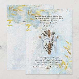 Klassisk Elegant BAPTISM Inbjudan Aqua Blue Guld