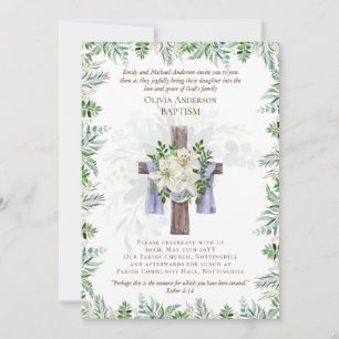 Klassisk Elegant BAPTISM Inbjudan Greenery Lilys