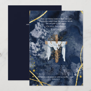 Klassisk Elegant BAPTISM Inbjudan marinblå Guld