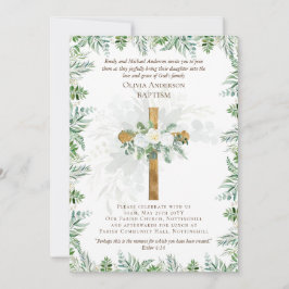 Klassisk Elegant BAPTISM Inbjudan Vit ros Guld