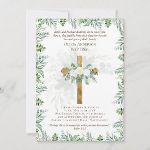 Klassisk Elegant BAPTISM Inbjudan Vit ros Guld