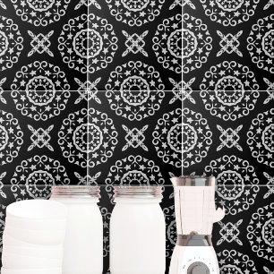 Klassisk Elegant Baroque Decorative Black and Whit Kakelplatta