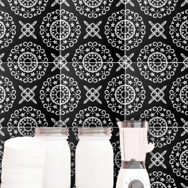 Klassisk Elegant Baroque Decorative Black and Whit Kakelplatta (Skapare uppladdad)