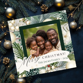 Klassisk Elegant - bild av elfenben och blå familj Julkort