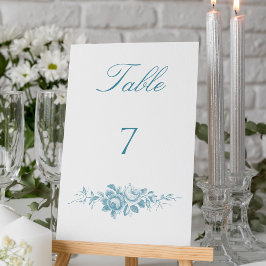 Klassisk Elegant blå och vit Blommigt Bordsnummer