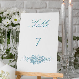 Klassisk Elegant blå och vit Blommigt Bordsnummer