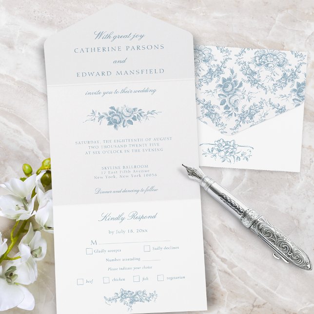 Klassisk Elegant Blå och vit Blommigt Toile (Skapare uppladdad)