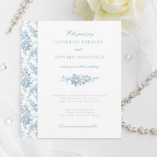 Klassisk Elegant Blå och vit Blommigt Toile Inbjudningar