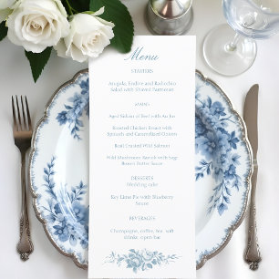 Klassisk Elegant Blå och vit Blommigt Toile Meny