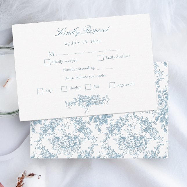 Klassisk Elegant Blå och vit Blommigt Toile OSA Kort (Skapare uppladdad)