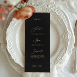 Klassisk Elegant Black Guld Calligraphy Bröllop Meny