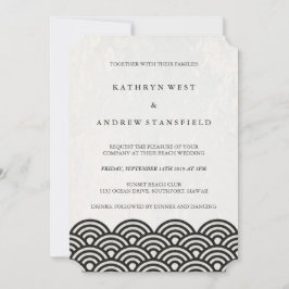 Klassisk Elegant Black+White Beach Wedding Inbjudningar