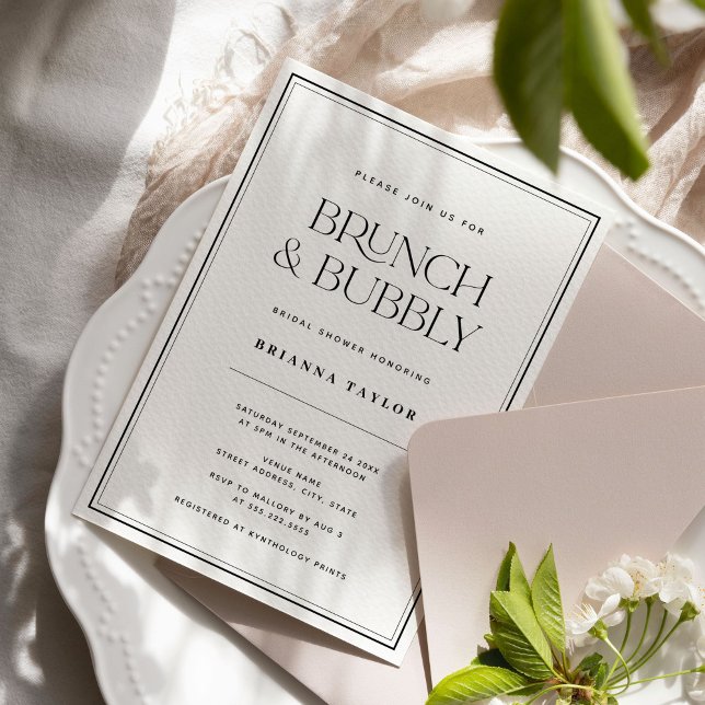 Klassisk Elegant Black & White Brunch & Bubly Inbjudningar (Skapare uppladdad)