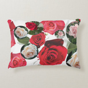 Klassisk elegant blommigt chic röd,kräm,rosa ros prydnadskudde