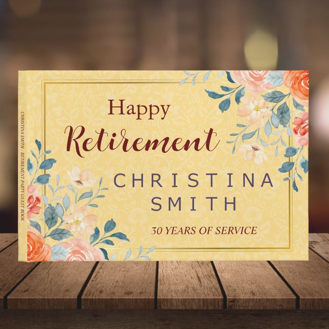 Klassisk Elegant Blommigt Vattenfärg Pension Party Gästböcker (Classic Elegant Floral Watercolor Retirement Party Guest Book)