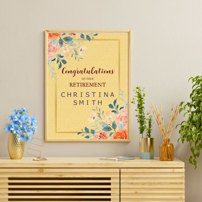 Klassisk Elegant Blommigt Vattenfärg Pension Party Poster (Classic Elegant Floral Watercolor Retirement Party Poster)